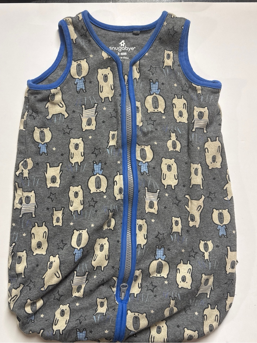 Snugabye Bear Sleep Sack Wearable Blanket Gray Blue 3-6M